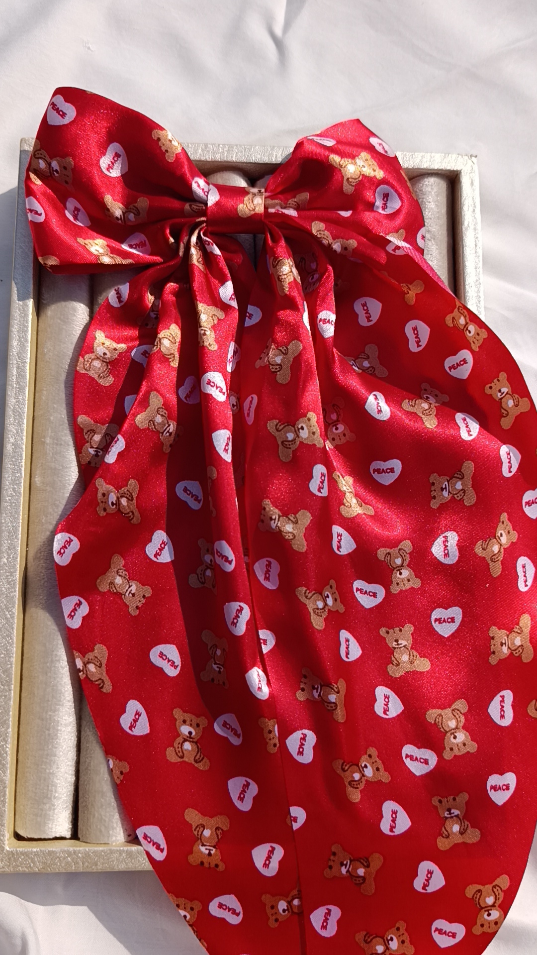 Peace & Love" Teddy Bear Bow