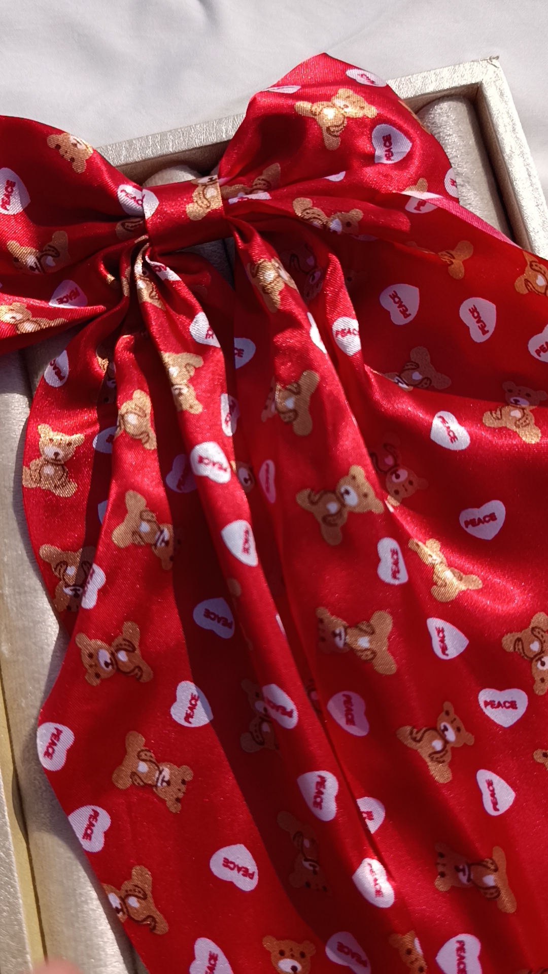 Peace & Love" Teddy Bear Bow - Image 4