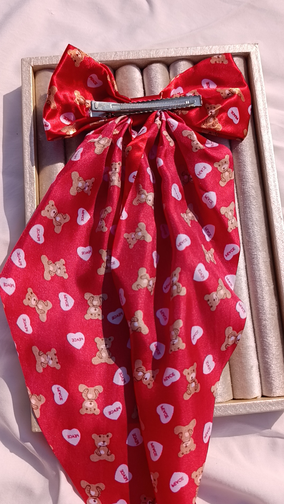 Peace & Love" Teddy Bear Bow - Image 2