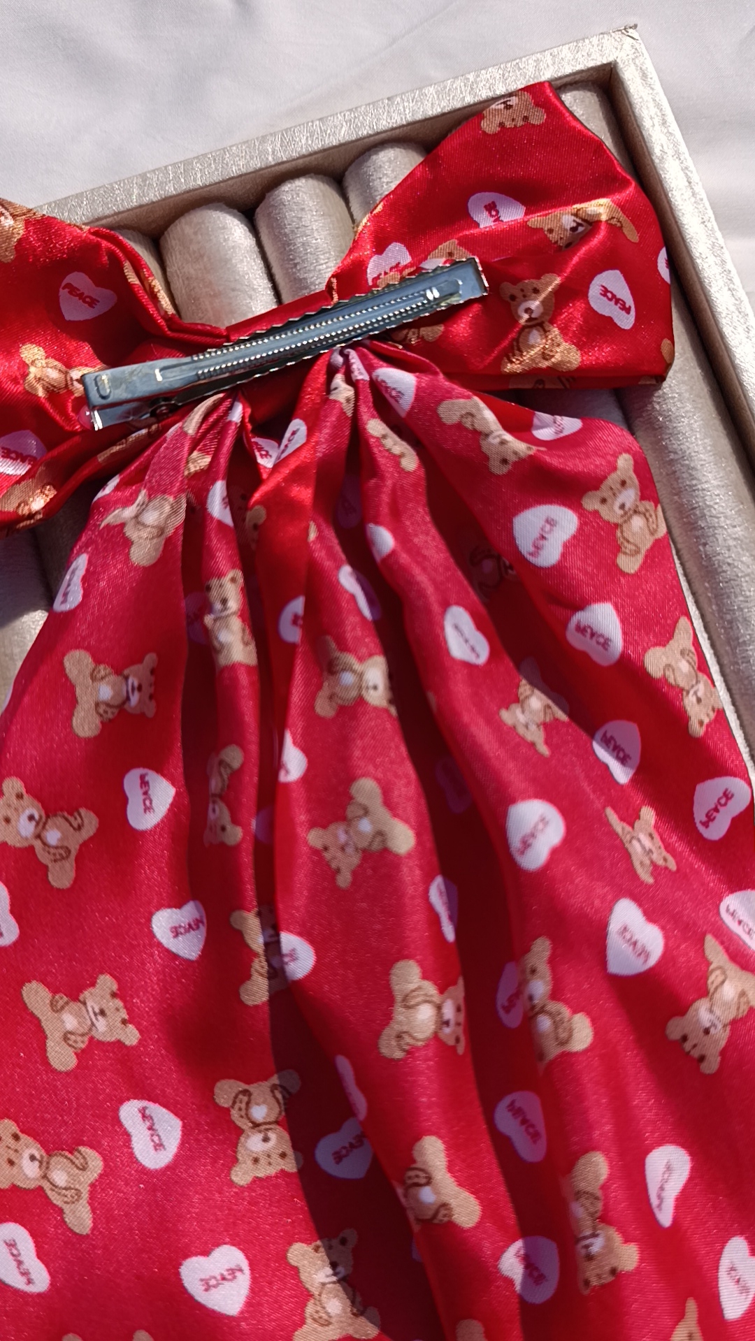 Peace & Love" Teddy Bear Bow - Image 3