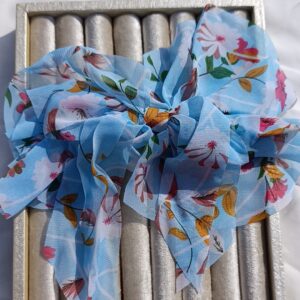 Blue Floral Chiffon Barrette (French Clip)