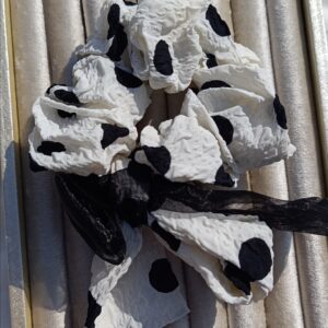 Textured Polka Dot Bow Scrunchie (Black & White)
