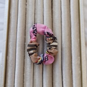 Designer-Inspired Pink & Beige Patterned Scrunchie