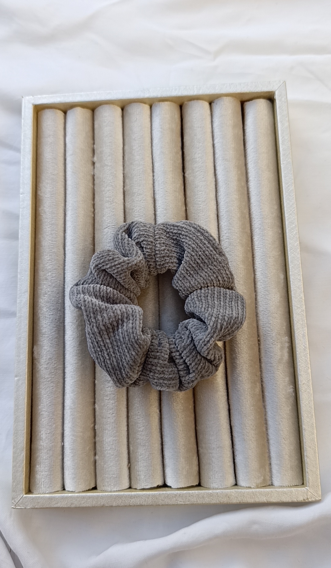 Slate Grey Ribbed Corduroy Scrunchie