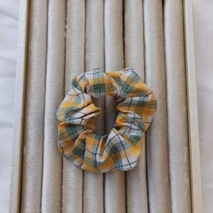 Yellow and Green Plaid Cotton Scrunchie