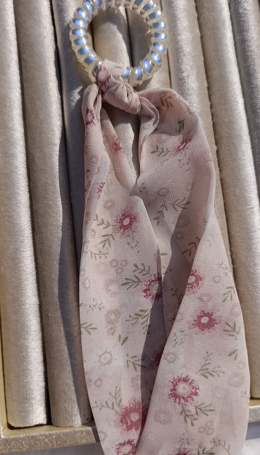 Dusty Rose Floral Spiral Hair Tie - Image 3