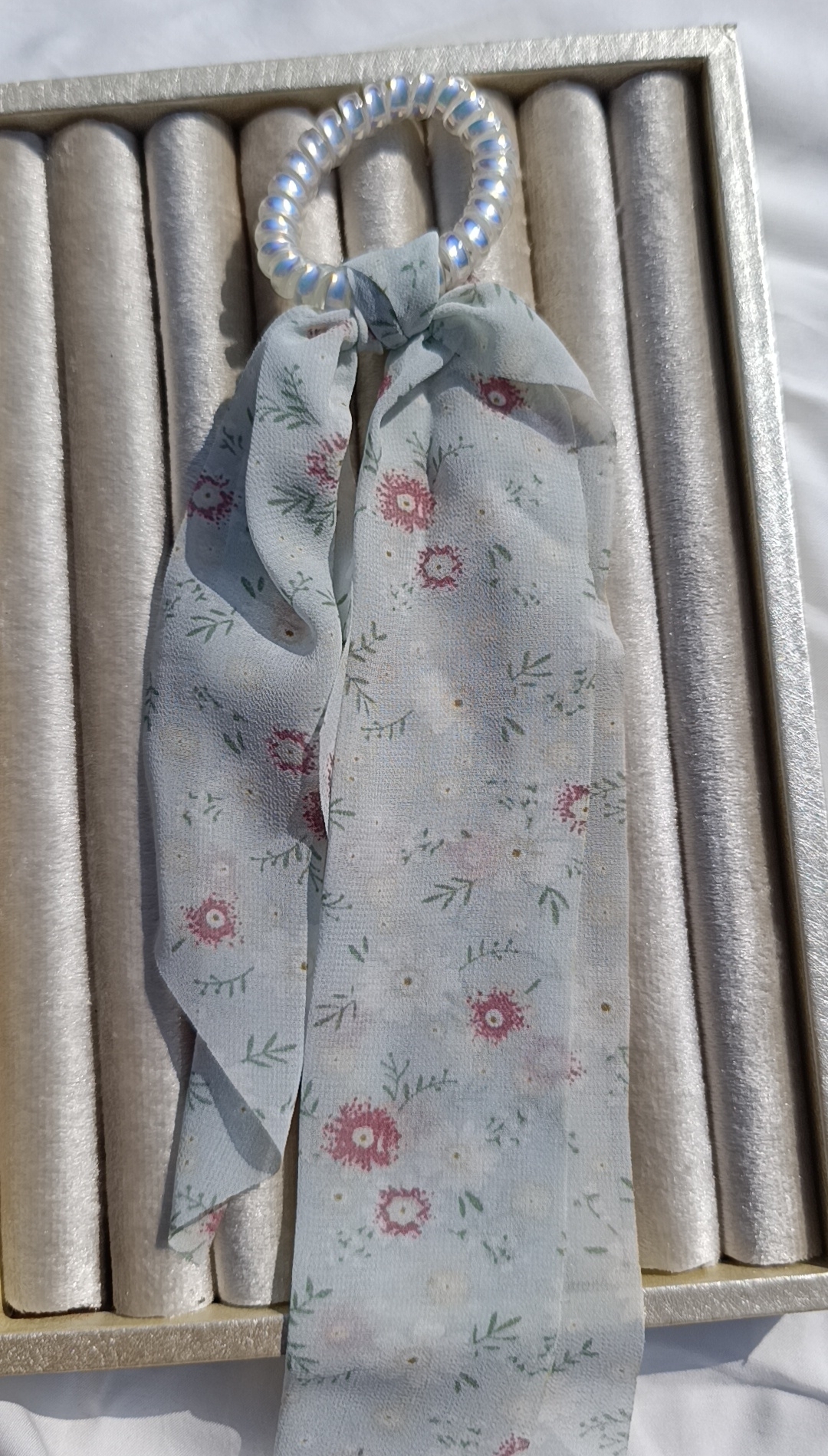 Seafoam green Floral Spiral Hair Tie - Image 2