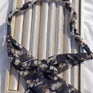 Korean Floral Chiffon & Pearl Braided Headband