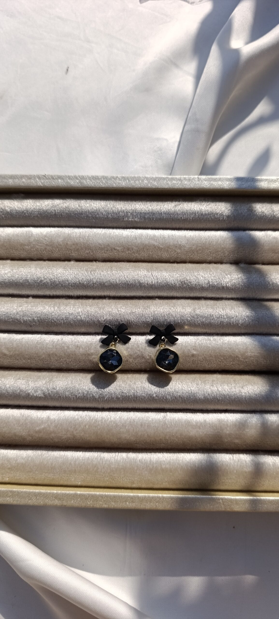 Black Velvet Bow & Gemstone Drops - Image 2