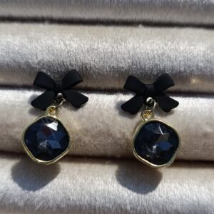 Black Velvet Bow & Gemstone Drops