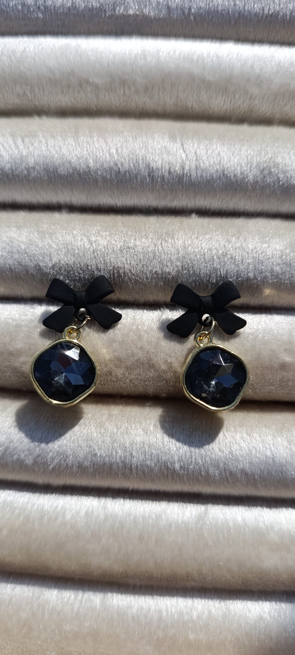 Black Velvet Bow & Gemstone Drops