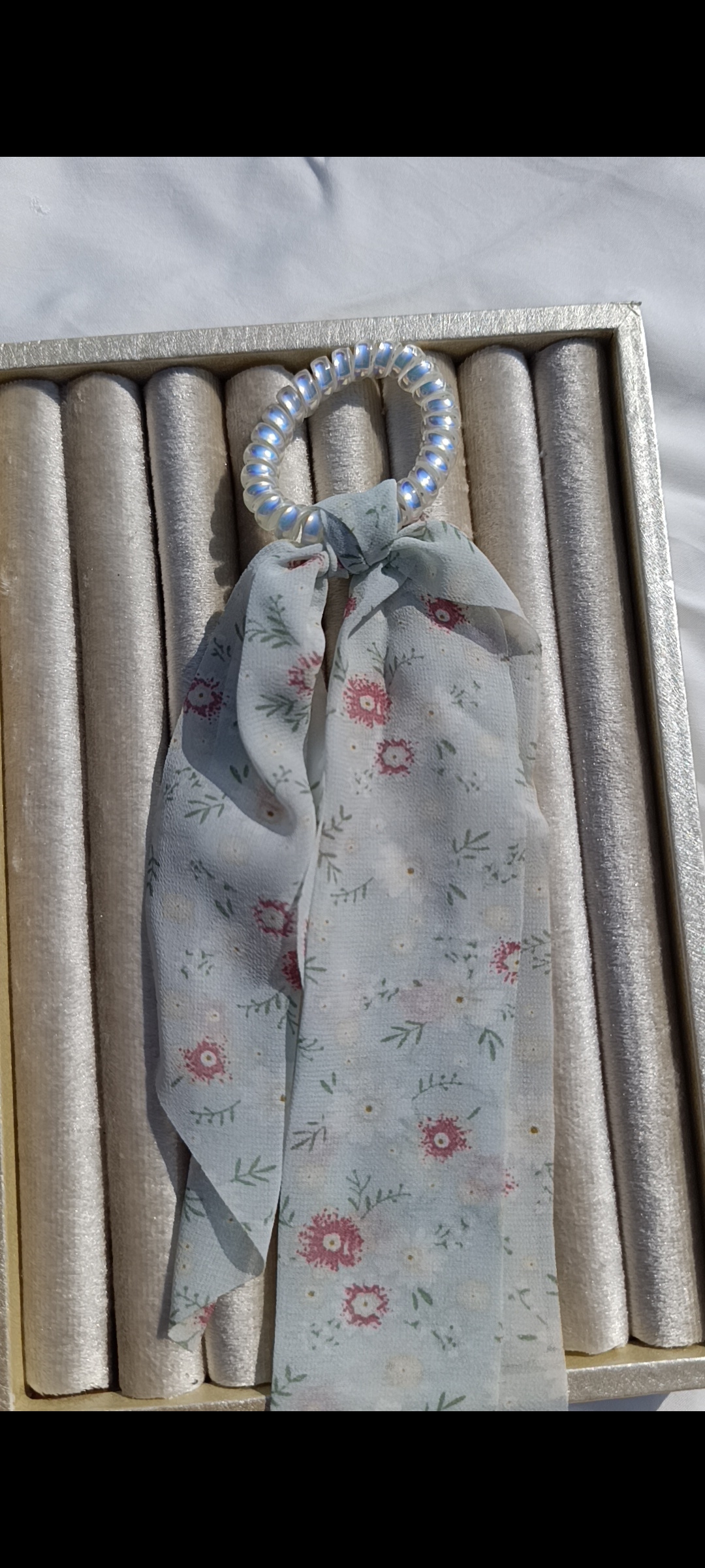 Seafoam green Floral Spiral Hair Tie - Image 3