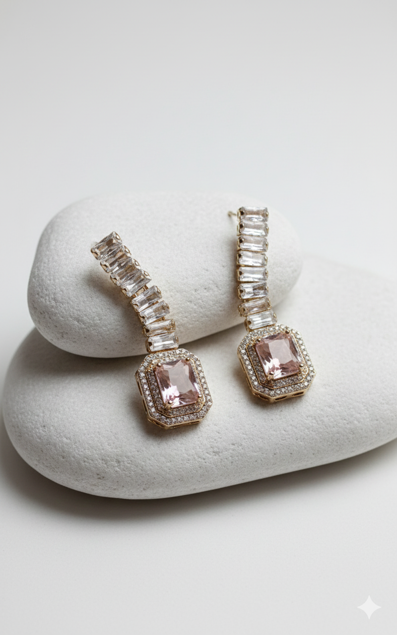 Peach Morganite Emerald-Cut Earrings