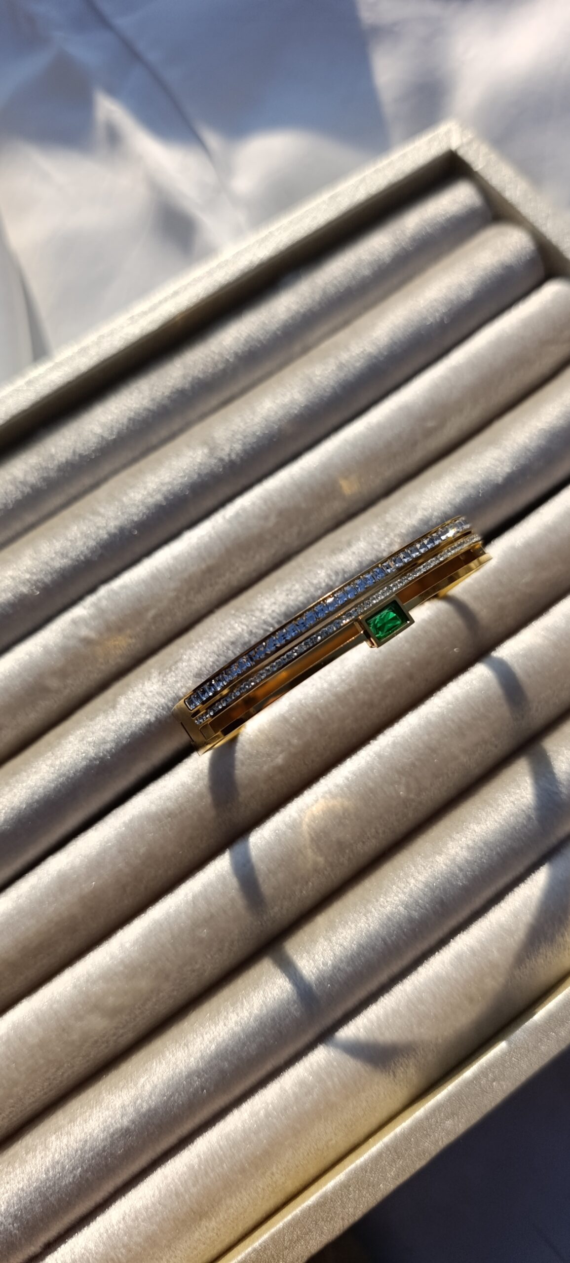 Emerald Accent Triple-Band Bangle - Image 4