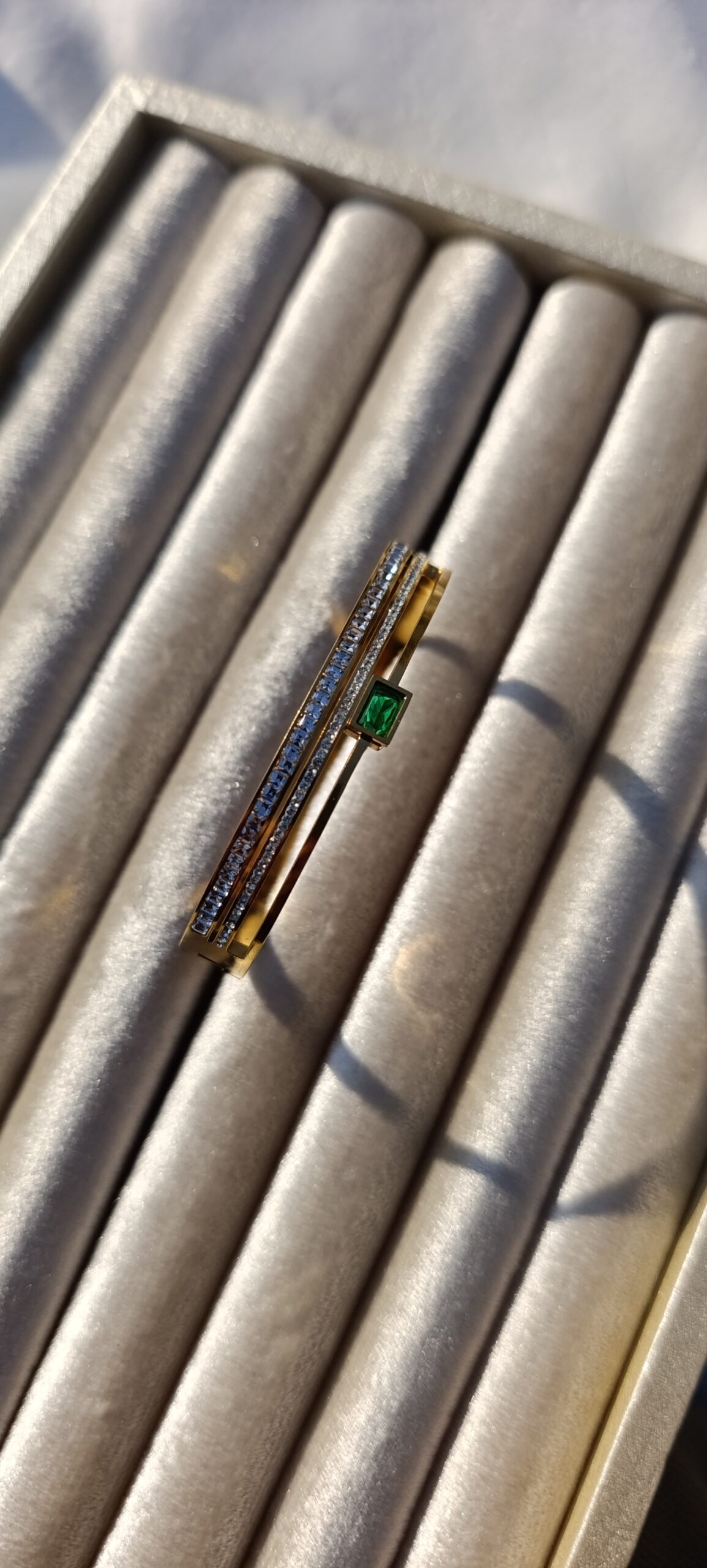 Emerald Accent Triple-Band Bangle