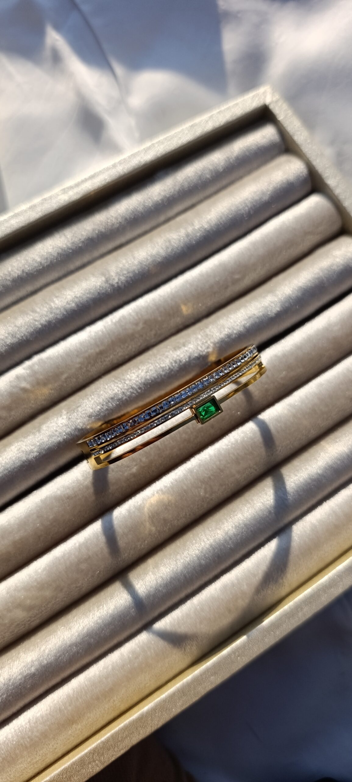 Emerald Accent Triple-Band Bangle - Image 3