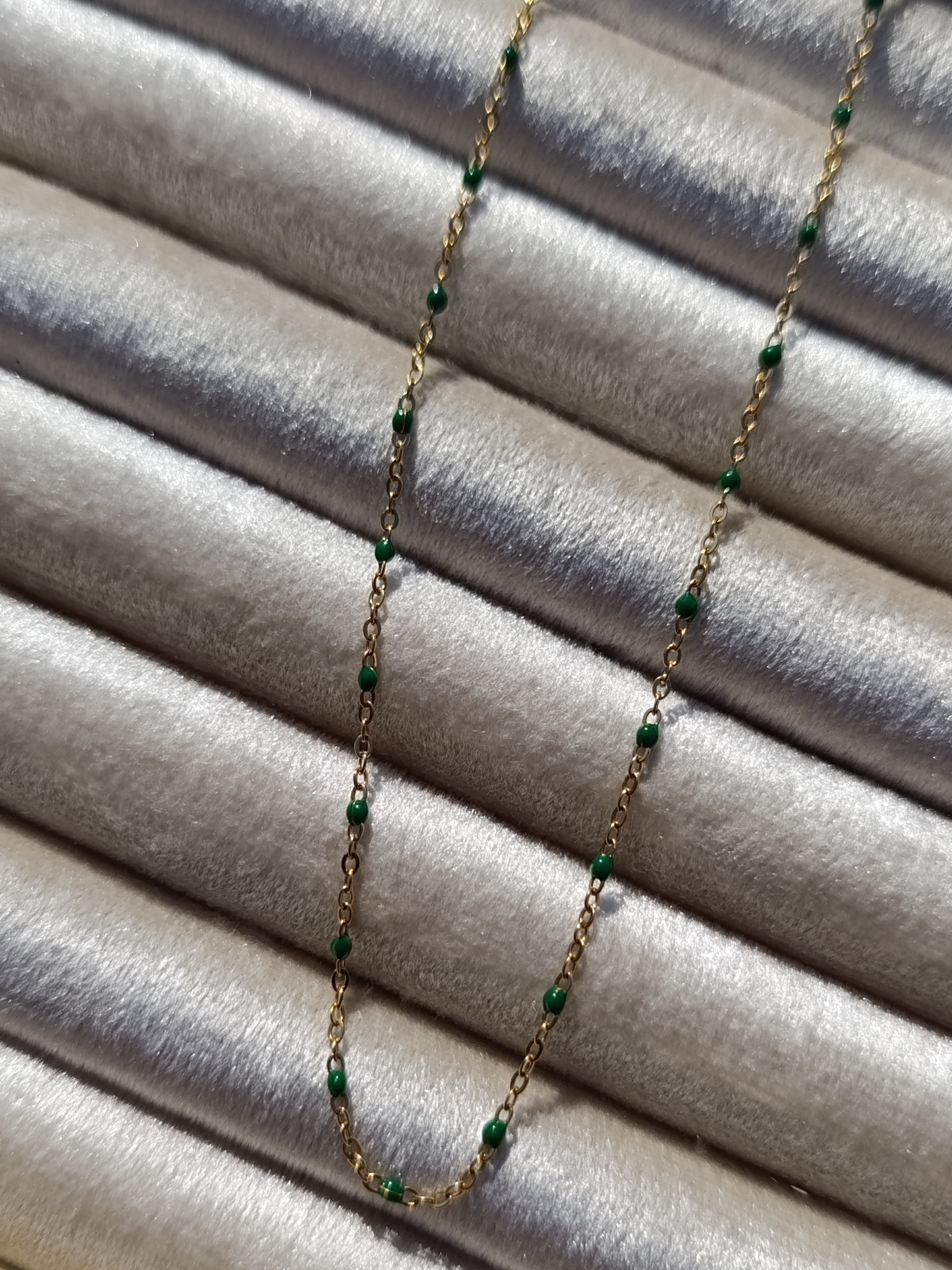 Green Enamel Beaded "Station" Chain