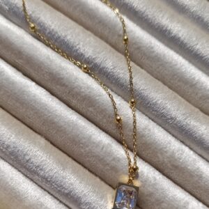 Emerald Cut Crystal Beaded Necklace